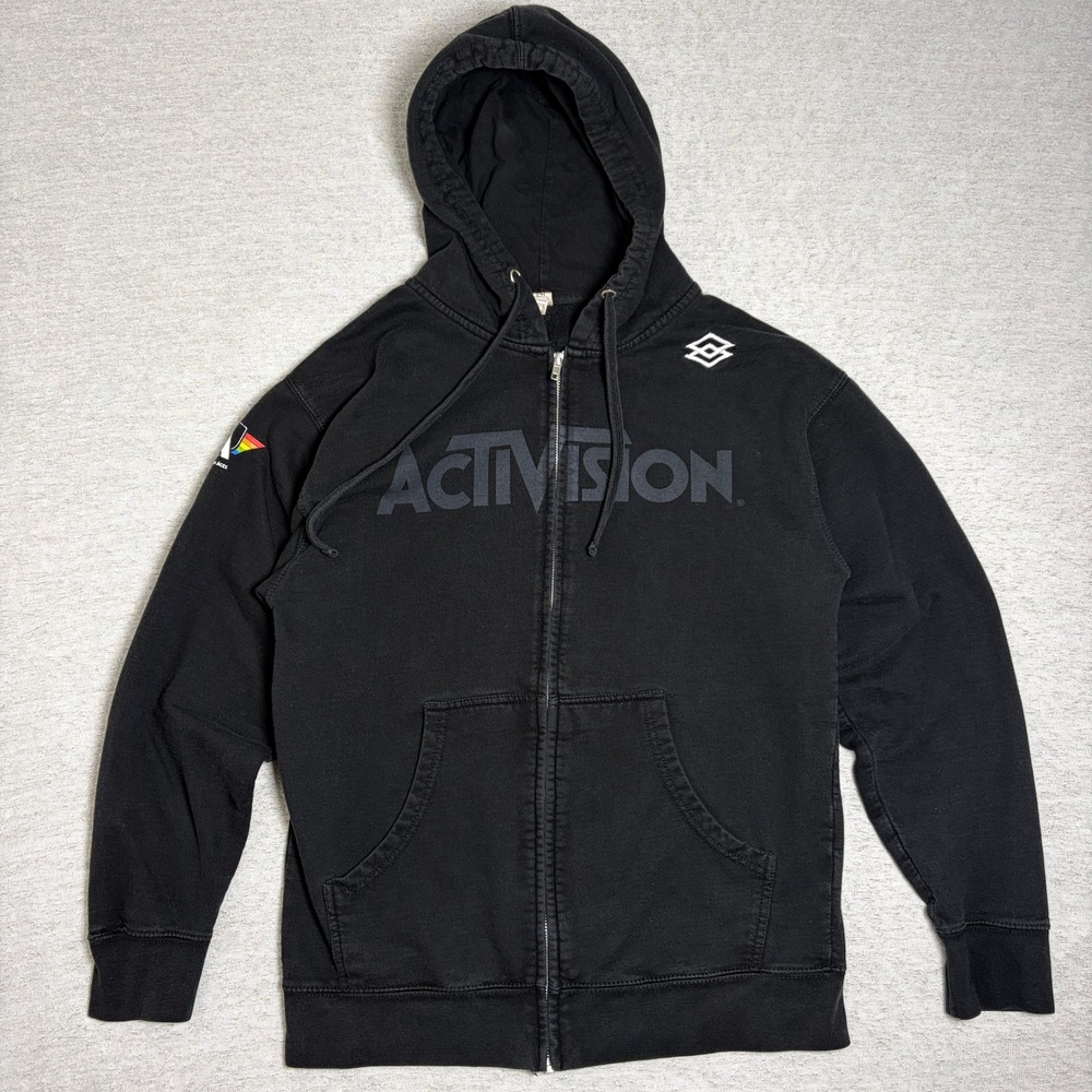 Activision Mens Zip Up Hoodie M Black Gaming Video Game Promo Logo Fleece Jacket